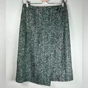 Theory “Gantrima K” Tweed Knit Wrap Skirt Wool Blend Black White Women’s Size 4